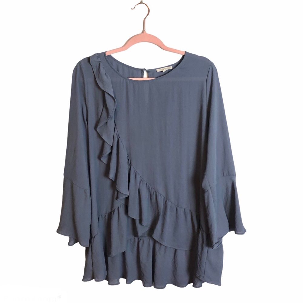 Pleione ruffle front bottom bell sleeve top